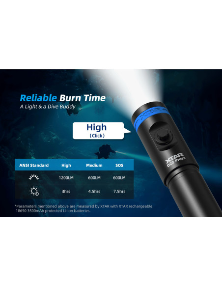 Xtar Mini Super D20 Press – Lampe plongée 1200 lm 18650